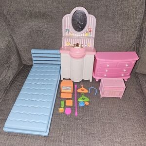 Barbie Doll Sized Dollhouse Furniture Lot - Pink and Blue